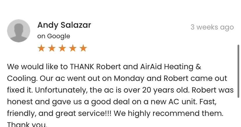 AirAid customer review from Andy